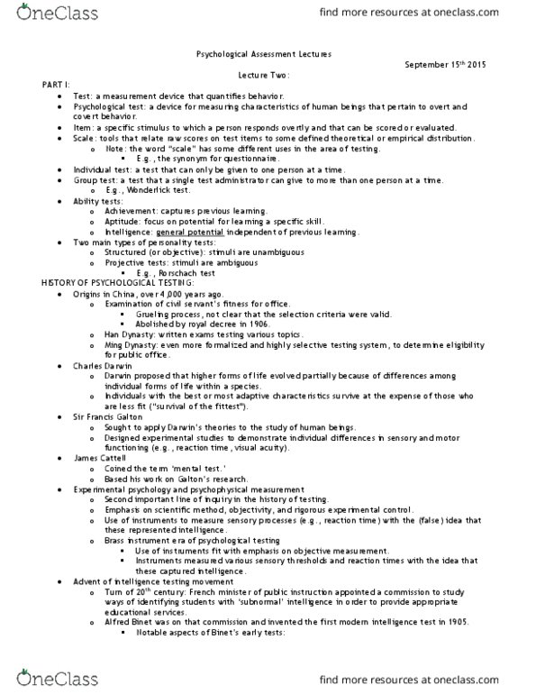 PSYC37H3 Lecture Notes - Lecture 2: Test Data, Brass Instrument, Robert Yerkes thumbnail