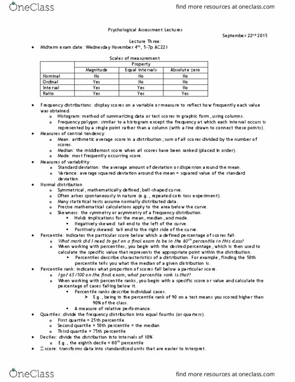 PSYC37H3 Lecture Notes - Lecture 3: Takers, Standard Score, Quartile thumbnail