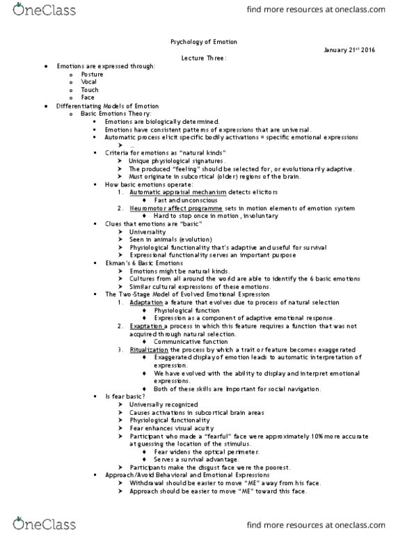 PSYC18H3 Lecture Notes - Lecture 3: Botulinum Toxin, Amygdala, Mental Rotation thumbnail