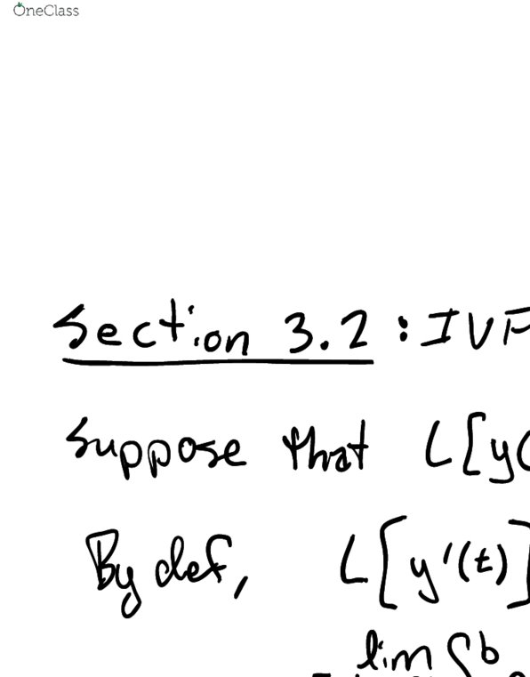 MATH 2341 Lecture 9: Section 3.2: Transforms of Derivatives and IVPs thumbnail