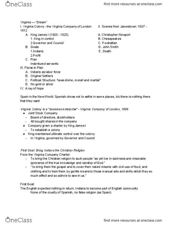 HISTORY 40A Lecture Notes - Lecture 7: Starving Time, Indentured Servant, Poor Relief thumbnail