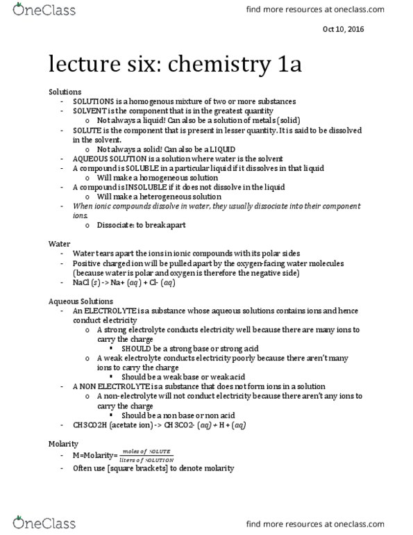 CHEM 1A Lecture Notes - Lecture 6: Acetic Acid, Weak Base, Strong Electrolyte thumbnail