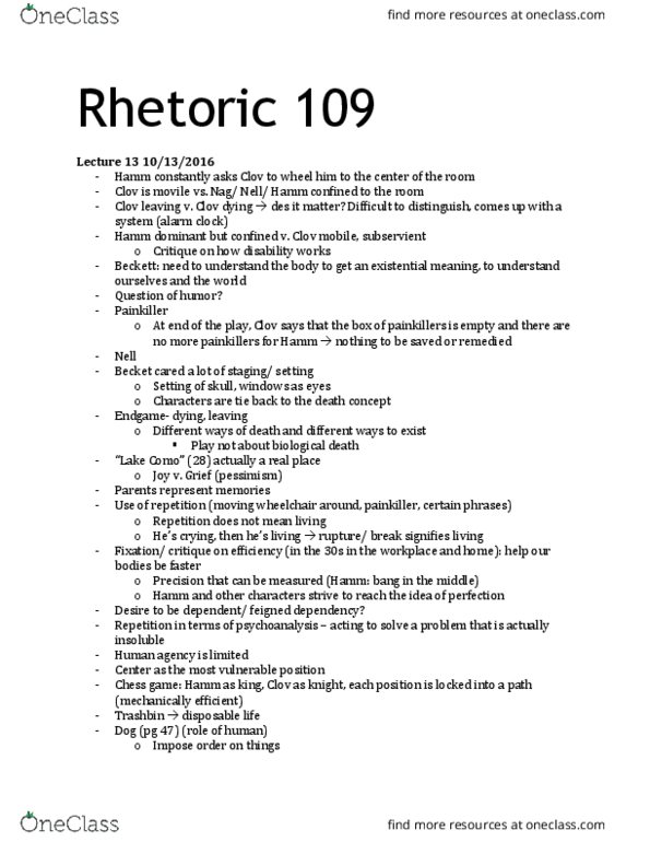 RHETOR 109 Lecture Notes - Lecture 14: Delayed Gratification, Alarm Clock, Analgesic thumbnail