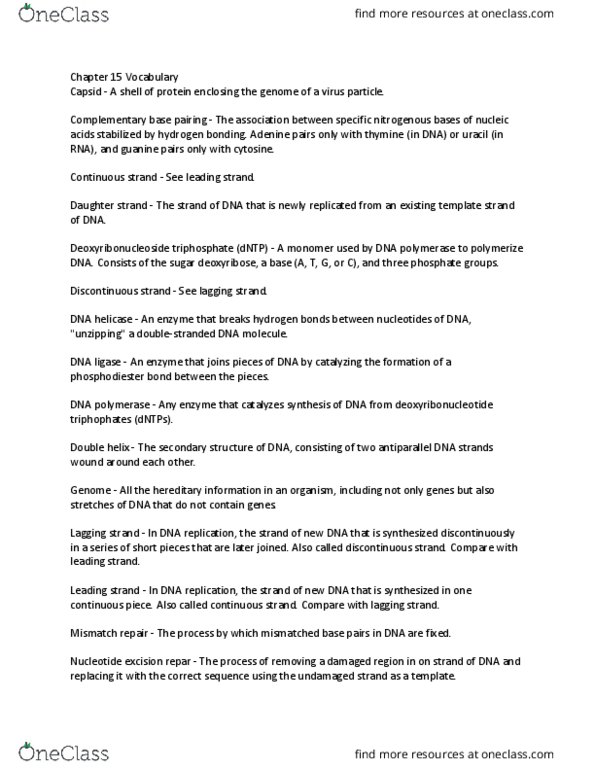 BIOL 150 Chapter Notes - Chapter 15: Xeroderma Pigmentosum, Proofreading, Chromosome thumbnail