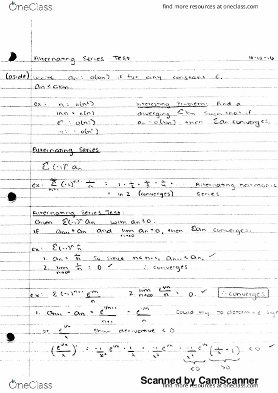 MATH 143 Lecture 9: Alternating Series Test - OneClass