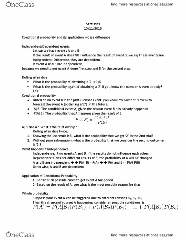MATH 141 Lecture Notes - Lecture 9: Conditional Probability thumbnail