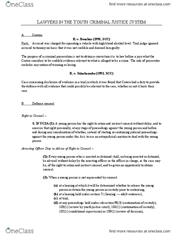 LAWS 3307 Lecture Notes - Lecture 5: Endangerment, Young Offenders Act, Mental Disorder thumbnail