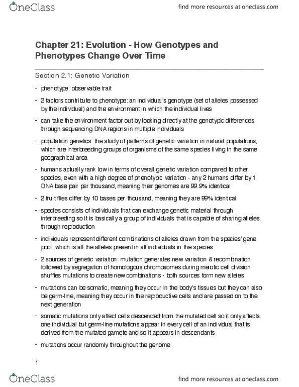 BIOA01H3 Chapter Notes - Chapter 21: Base Pair, Population Bottleneck, Molecular Evolution thumbnail