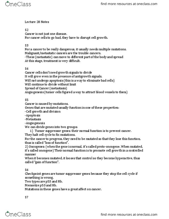 BIOLOGY 172 Lecture Notes - Lecture 28: Vascular Endothelial Growth Factor, Basal Lamina, Telomerase thumbnail