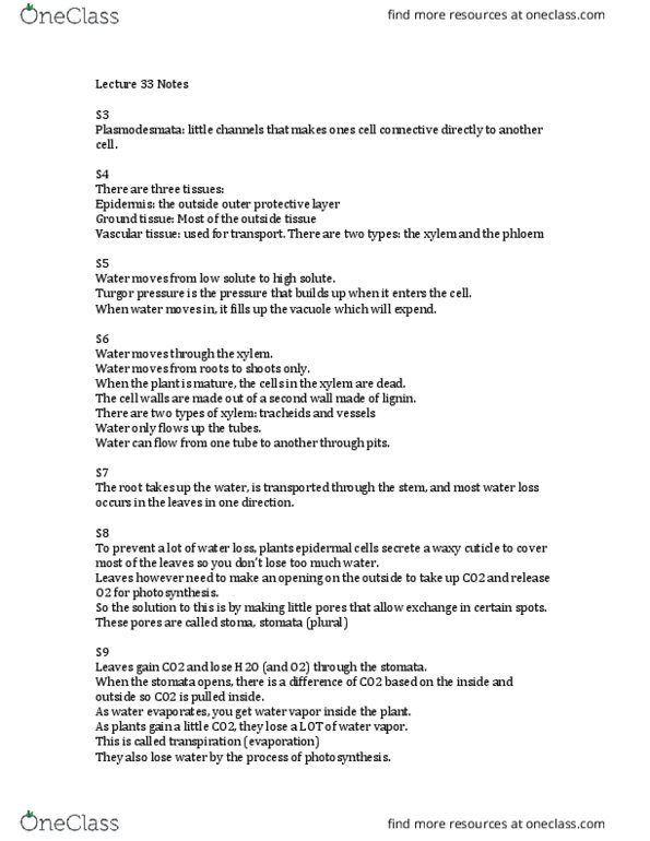 BIOLOGY 172 Lecture Notes - Lecture 33: Passive Transport, Cotransporter, Meristem thumbnail