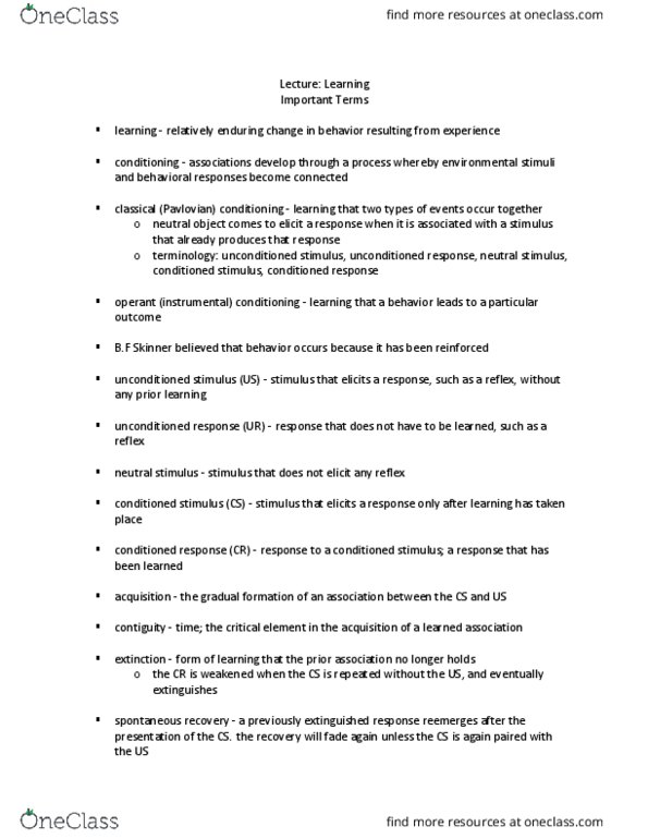 CAS PS 101 Lecture Notes - Lecture 6: Reinforcement, Observational Learning, Behavioral Addiction thumbnail