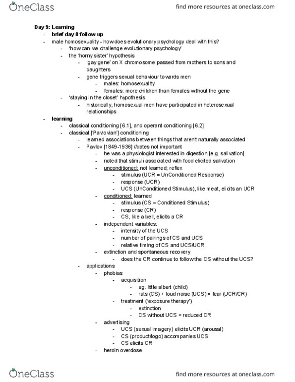 PSYC 1000 Lecture Notes - Lecture 9: Chemotherapy, Conditioned Taste Aversion, Hypoventilation thumbnail