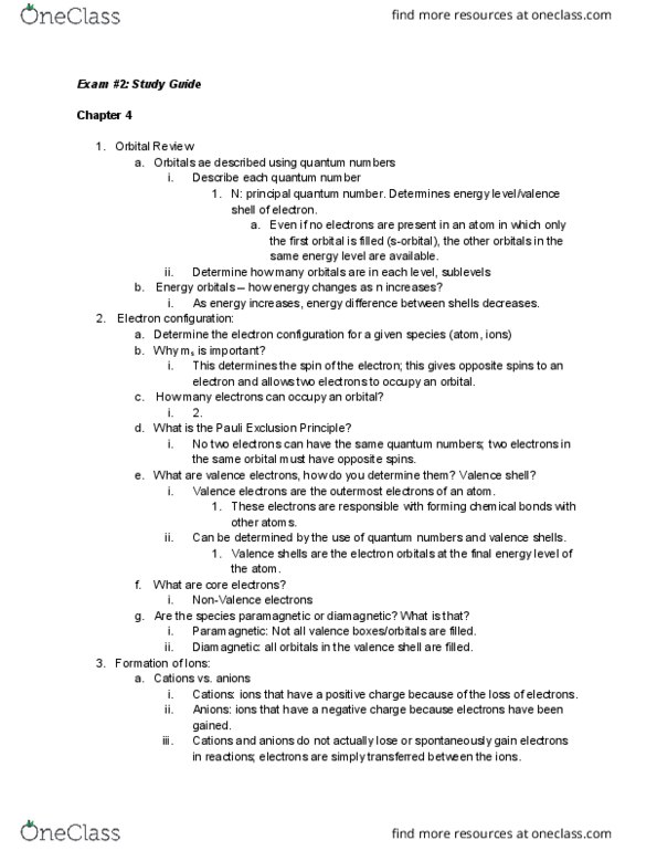 CHEM 120A Study Guide - Fall 2016, Midterm - Single Bond, Sulfur ...