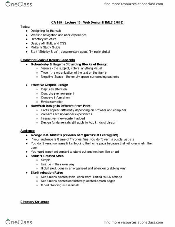 COM ARTS 155 Lecture Notes - Lecture 10: Html, Css Box Model, Directory Structure thumbnail