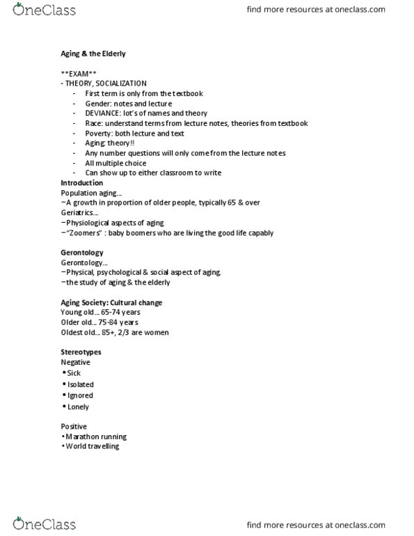 SOC101R Lecture Notes - Lecture 11: Disengagement Theory, Social Exchange Theory, Ageism thumbnail