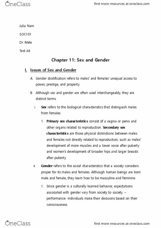 SOC 101 Lecture Notes - Lecture 3: Glass Ceiling, Secondary Sex Characteristic, Third-Wave Feminism thumbnail