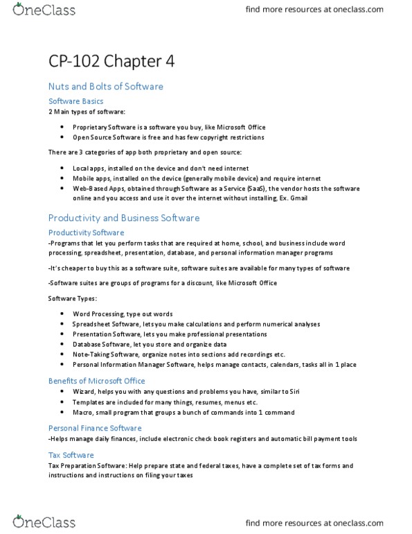 CP102 Chapter Notes - Chapter 4: Web Design, Customer Relationship Management, Spreadsheet thumbnail