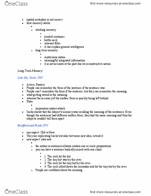 COG250Y1 Lecture Notes - Lecture 5: Encoding Specificity Principle, Long-Term Memory, Endel Tulving thumbnail