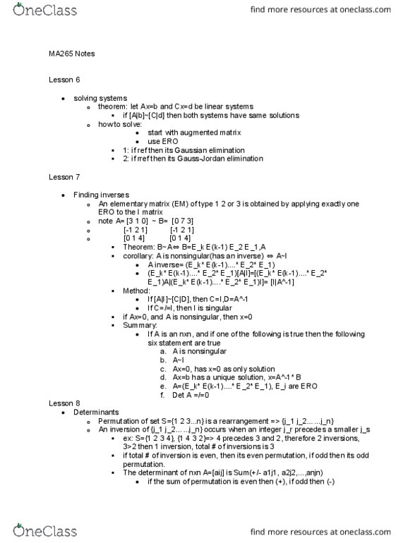 MA 26500 Lecture Notes - Lecture 6: Cross Product, Main Diagonal, Parity Of A Permutation thumbnail