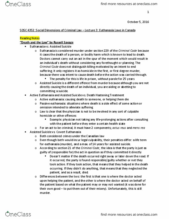 SOSC 4352 Lecture Notes - Lecture 3: Indictable Offence, Homicide, Lifesaving thumbnail