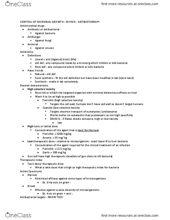 BIO 3124 Lecture Notes - Lecture 10: Broad-Spectrum Antibiotic, Bactericide, Ciprofloxacin thumbnail