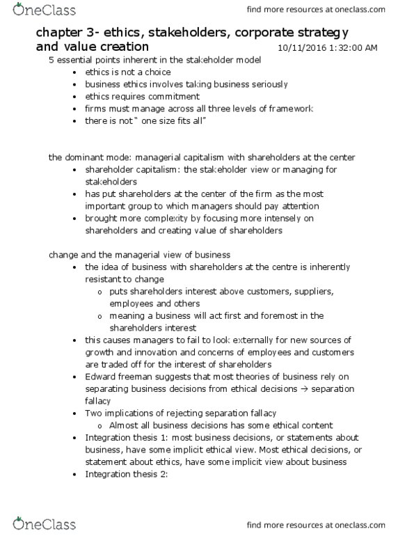 GMS 802 Lecture Notes - Lecture 2: Value Proposition, Stakeholder Theory, Business Ethics thumbnail