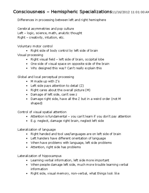 PSYC 101 Lecture Notes - Agenesis, Occipital Lobe, Frontal Lobe thumbnail