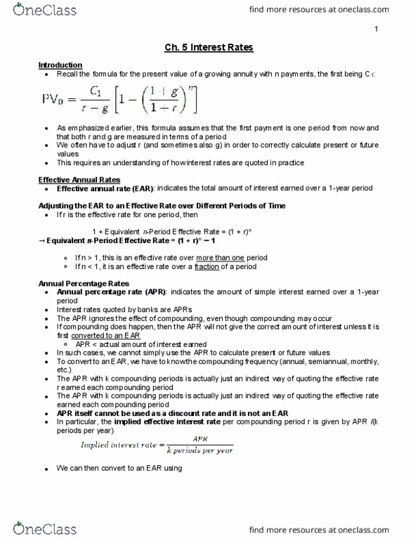 AFM273 Chapter Notes - Chapter 5: Net Present Value, Annual Percentage Rate, Real Interest Rate thumbnail