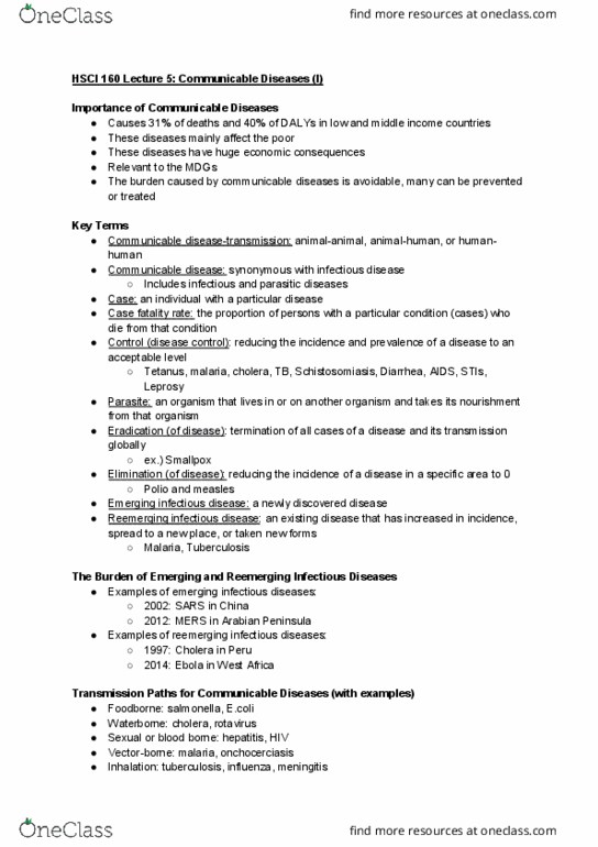 HSCI 160 Lecture Notes - Lecture 5: Sub-Saharan Africa, Aureus, Diarrhea thumbnail