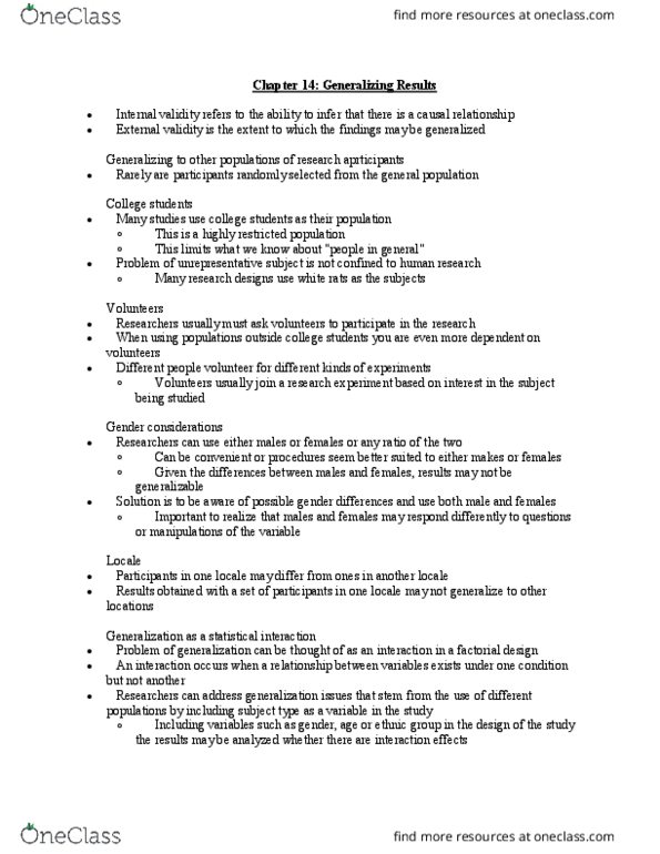 PSYB01H3 Chapter Notes - Chapter 14: Dependent And Independent Variables, External Validity, Literature Review thumbnail