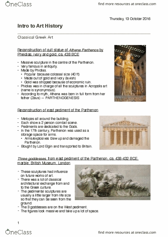 01:082:105 Lecture Notes - Lecture 14: Heroic Nudity, Elgin Marbles, Phidias thumbnail