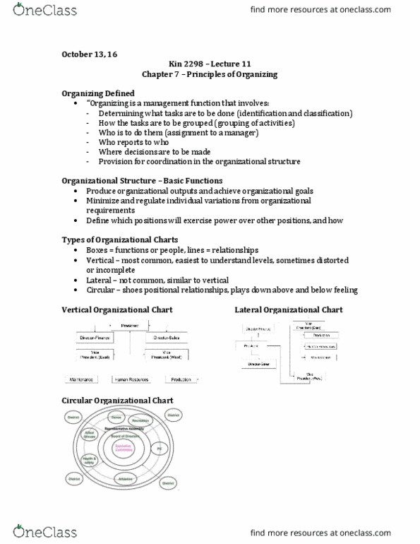 Kinesiology 2298A/B Lecture Notes - Lecture 11: Job Satisfaction, Departmentalization thumbnail