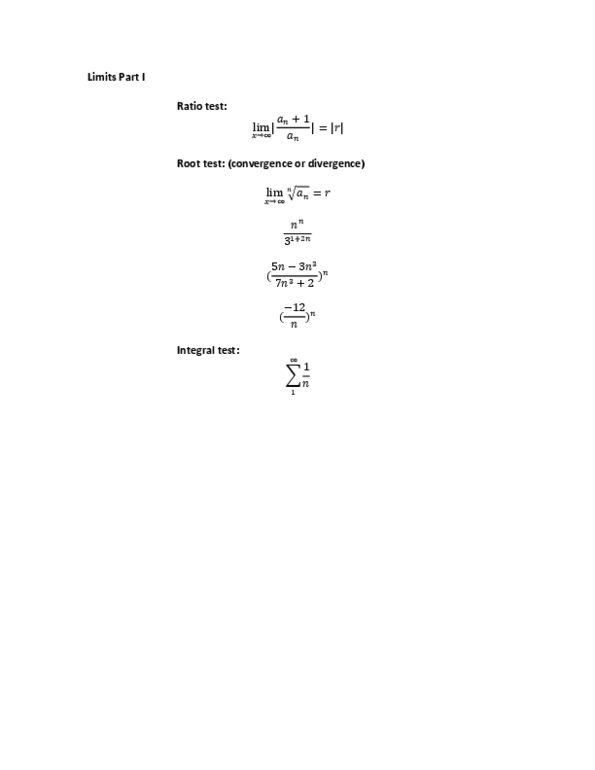 MAT135H1 Lecture Notes - Root Test, Ratio Test, Integral Test For Convergence thumbnail