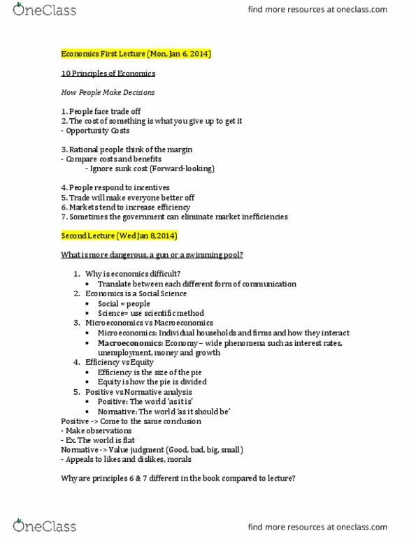 ESG126 Lecture Notes - Lecture 1: Value Judgment, Sunk Costs, Comparative Advantage thumbnail