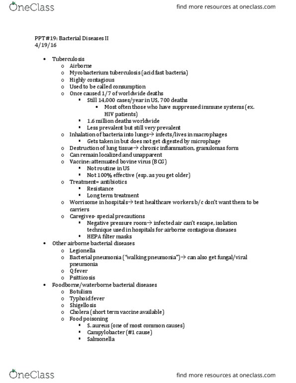 BIOS10115 Lecture Notes - Lecture 19: Body Louse, Tularemia, Cephalosporin thumbnail