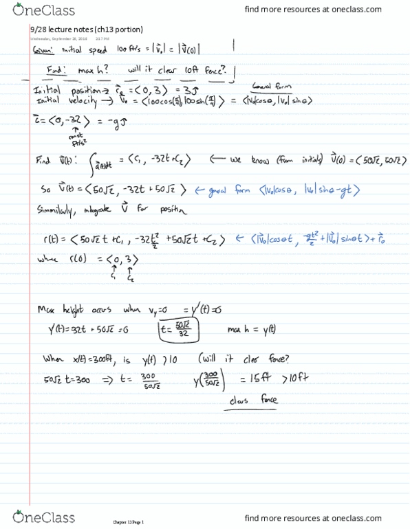 MATH 215 Lecture 9: 9/28 lecture notes (ch13 portion) thumbnail