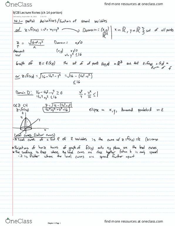 MATH 215 Lecture 9: 9/28 Lecture Notes (ch 14 portion) thumbnail