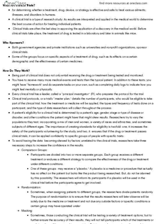 HONORS 232 Lecture Notes - Lecture 9: Mertansine, Clinical Trial thumbnail