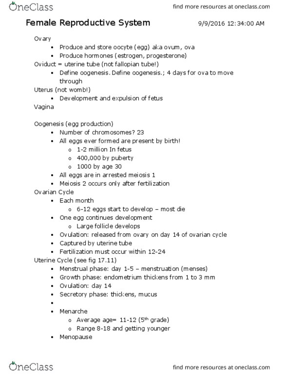 BIOL 318 Lecture Notes - Lecture 5: Morning Sickness, Gestation, Menstruation thumbnail