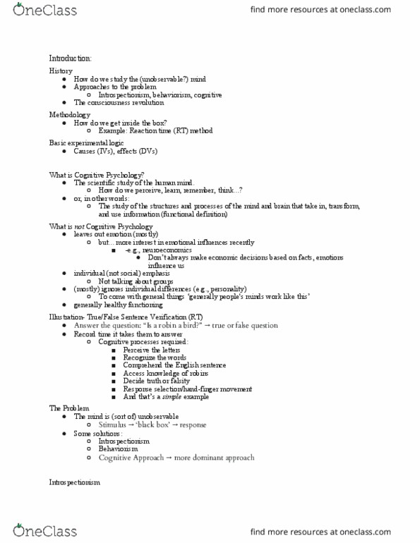 PSYCH 240 Lecture Notes - Lecture 1: Neuroeconomics, Wilhelm Wundt, Mental Chronometry thumbnail