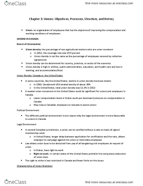 HRM307 Lecture Notes - Lecture 3: Canada Labour Code, Business Unionism, North American Free Trade Agreement thumbnail