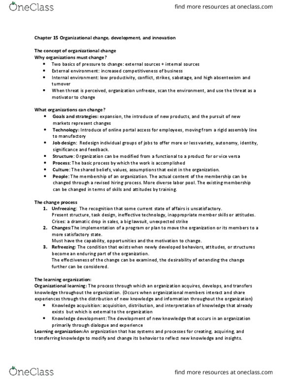 MGHB02H3 Lecture Notes - Lecture 15: Knowledge Acquisition, Absenteeism, Learning Organization thumbnail