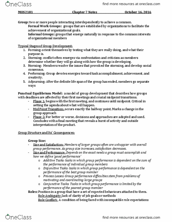 Management and Organizational Studies 2181A/B Chapter Notes - Chapter 7: Mental Models, Role Conflict thumbnail