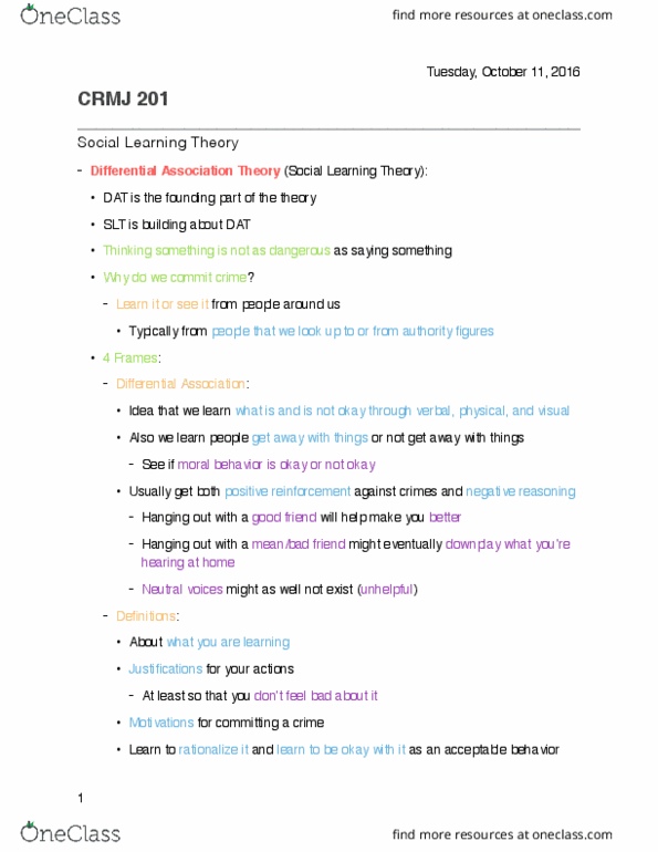 CRMJ 201 Lecture Notes - Lecture 4: Reinforcement, Social Learning Theory, Political Crime thumbnail