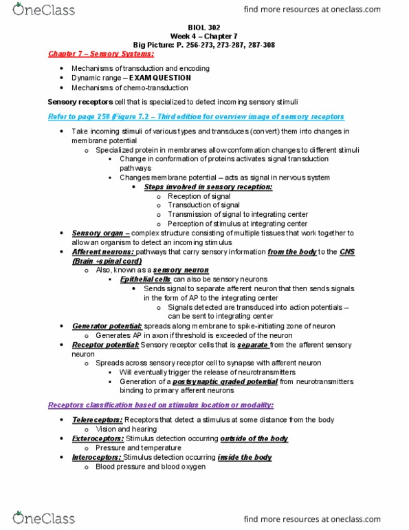 BIOL 339 Chapter Notes - Chapter 7: Membrane Potential, Chemoreceptor, Cytoskeleton thumbnail