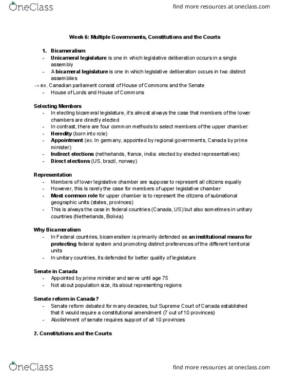 POL 101W Lecture Notes - Lecture 6: De Jure, Constitution, Constitution Act, 1982 thumbnail