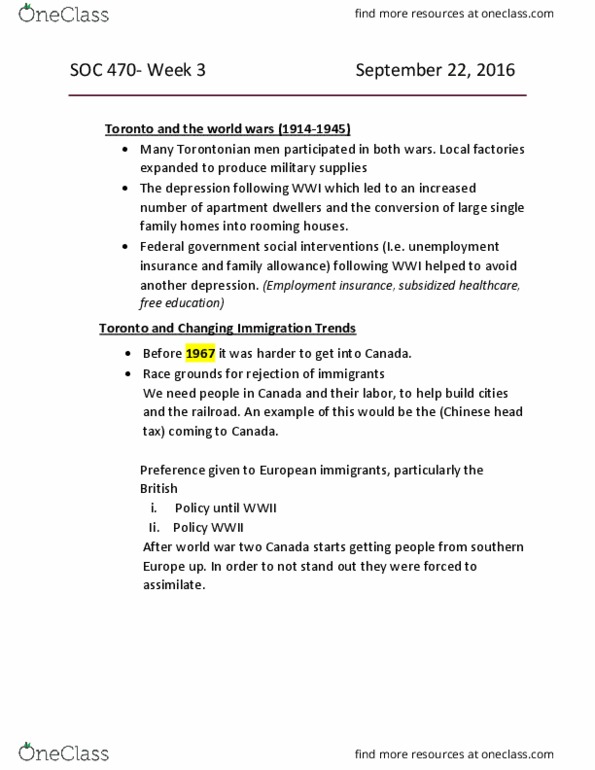 SOC 470 Lecture Notes - Lecture 3: Middle Power, Visible Minority, Megacity thumbnail