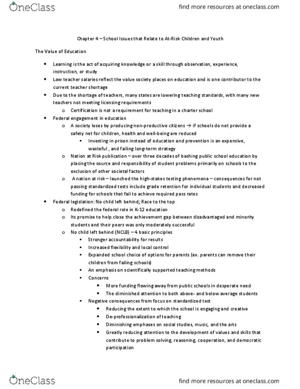 CYC 702 Chapter Notes - Chapter 4, 6: Grade Retention, School Choice, Standardized Test thumbnail