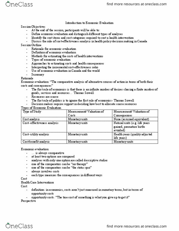 Health Sciences 2045A/B Lecture Notes - Lecture 7: Opportunity Cost, Natural Units, Environmental Health thumbnail