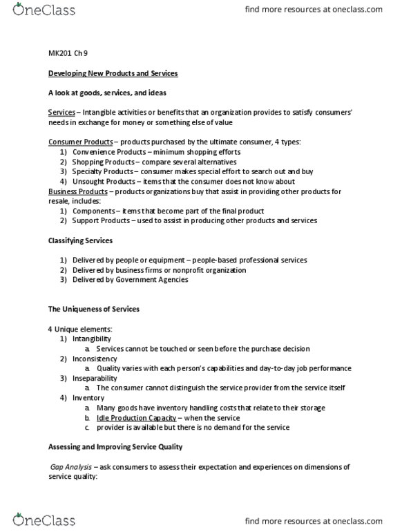 MK 201 Chapter Notes - Chapter 9: Job Performance, Marketing Mix, Business Analysis thumbnail